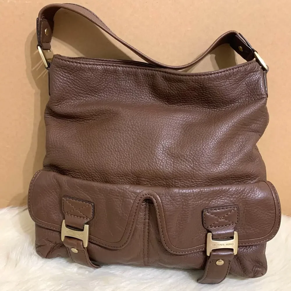 MICHAEL KORS Dark Chocolate Brown Leather Vintage North South BROOKVILLE Hobo